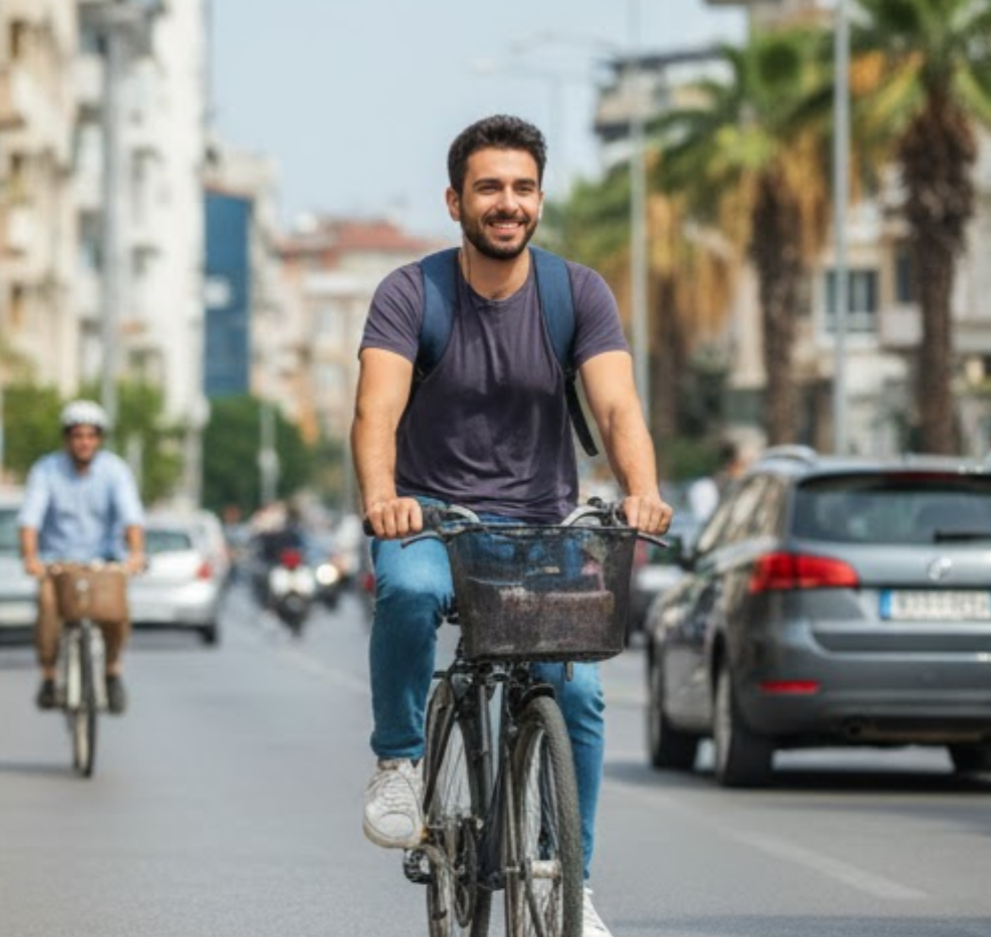 Bornova Ege uni fizik ogrencisi bisikletle giden sessiz erkek